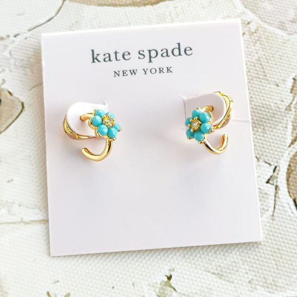 Kate Spade | Myosotis Flower | Gold Huggie Earrings Turquoise